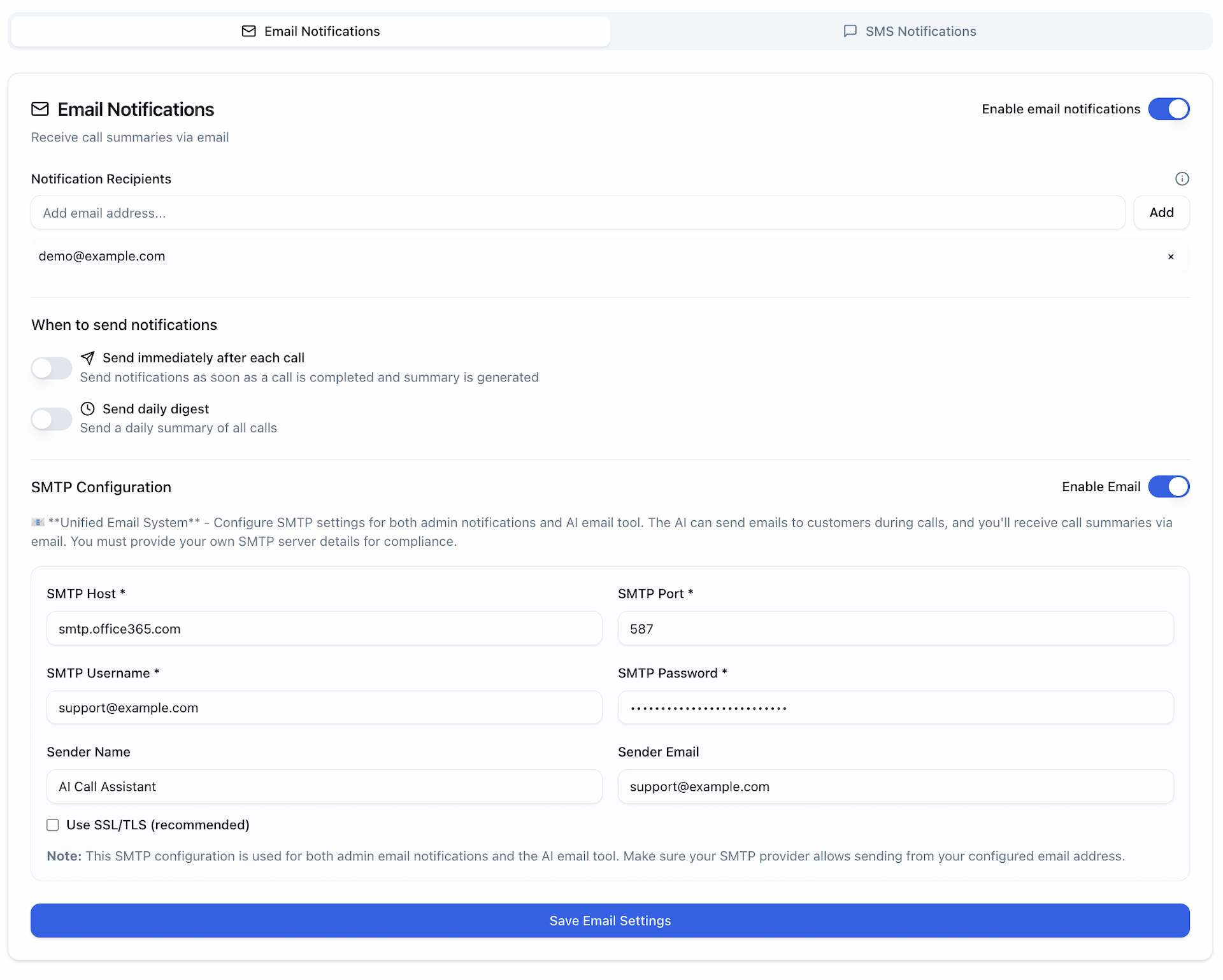 AI Call Assistant Email Notifications - Automated email sequences and communication system